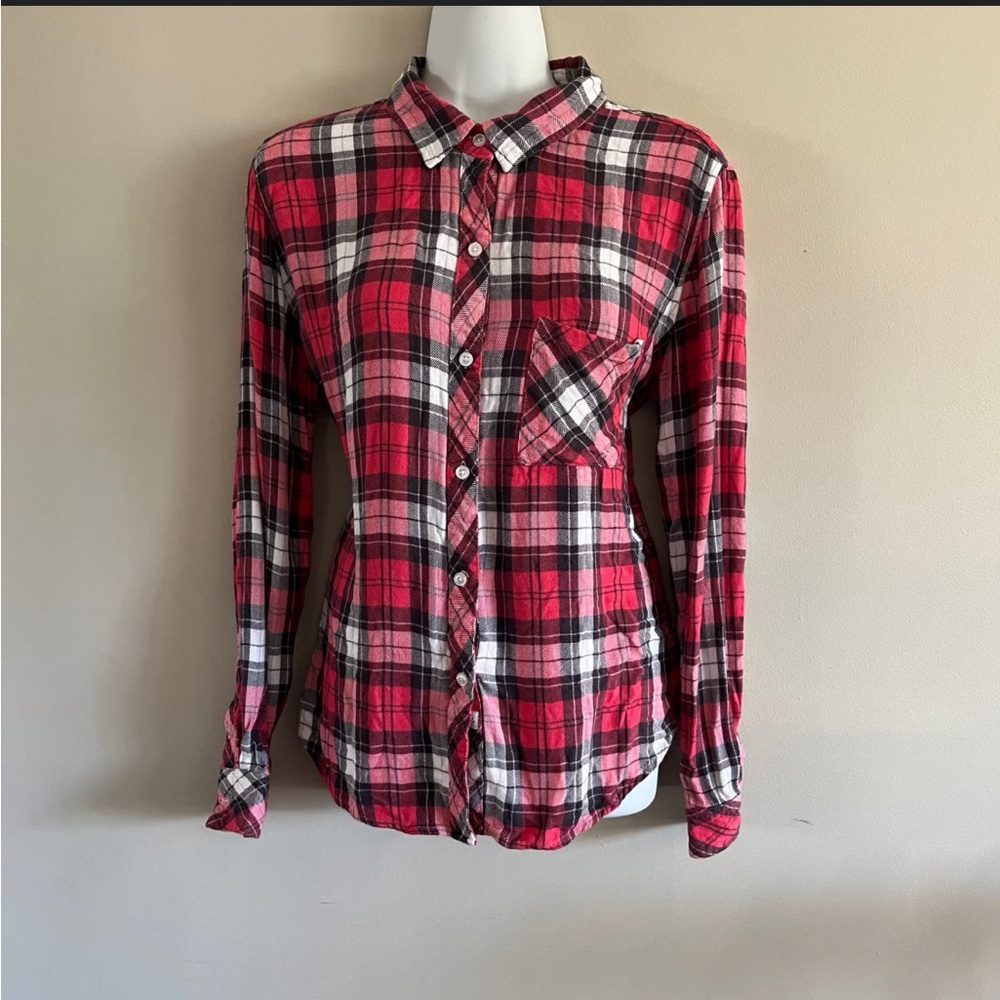 Rails shirt - “Hunter” red/gray/white plaid long sleeve button front